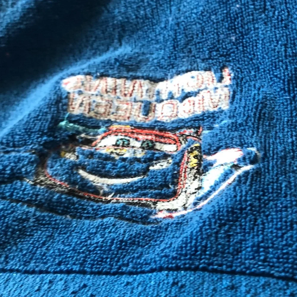 Blue Toweling with Red Car Patch